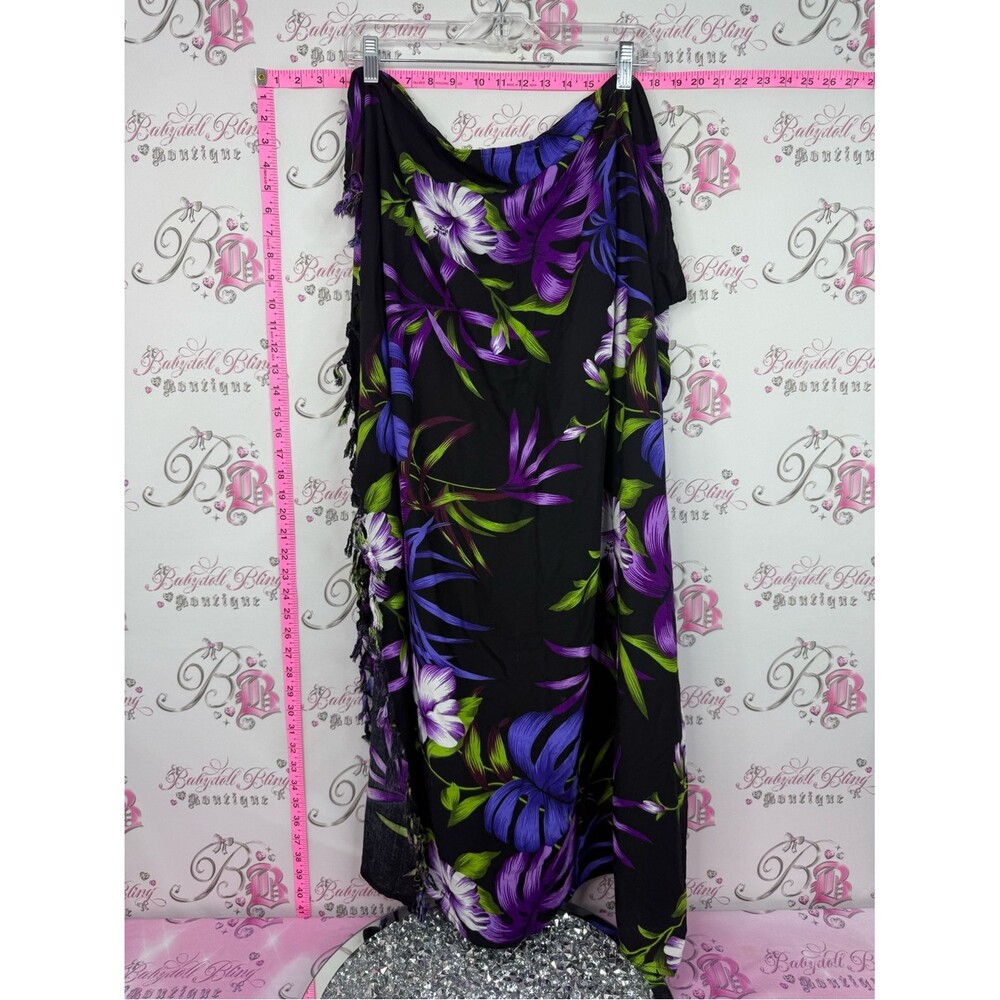 Hibiscus Collection Hawaii Floral Wrap — Black with Purple & Lime Green Accents